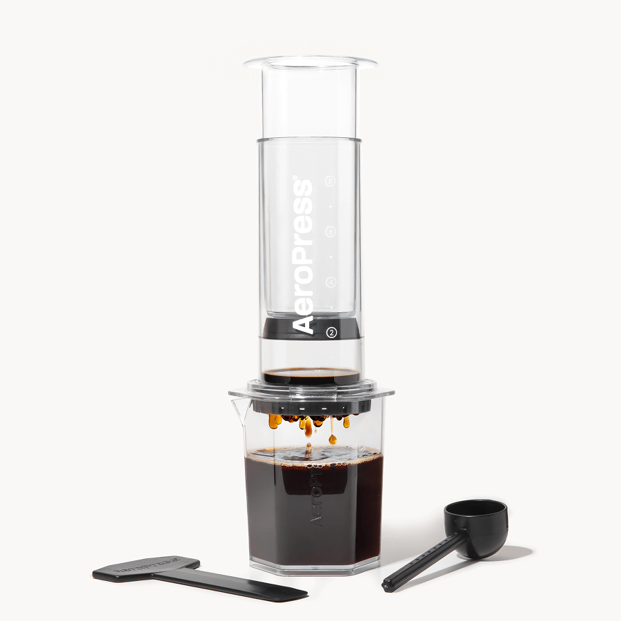 AeroPress Clear XL coffee maker with a white background