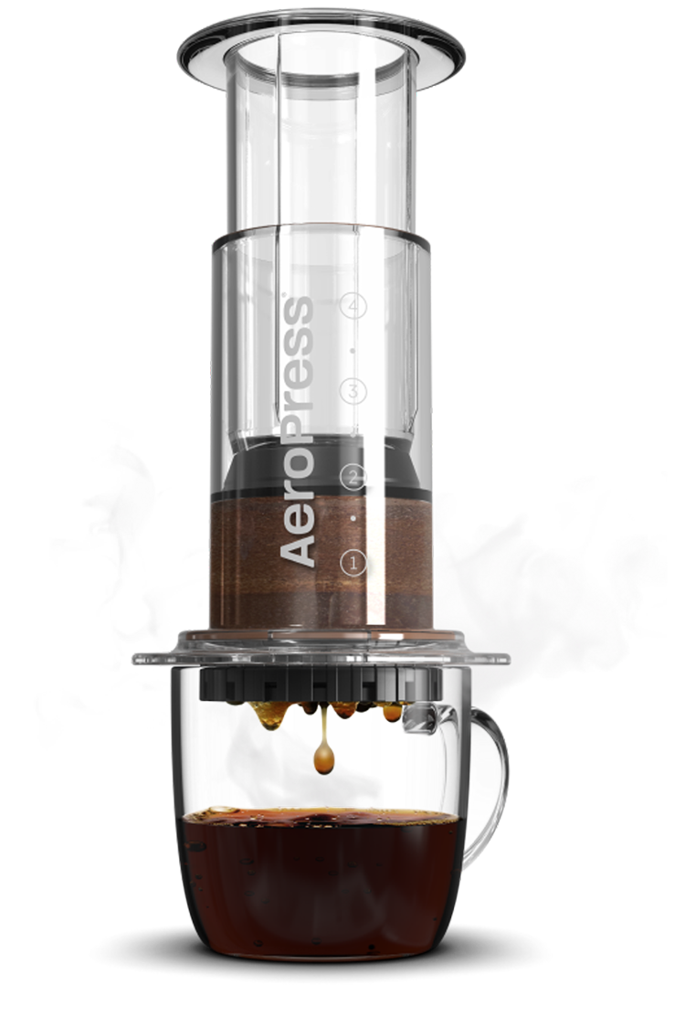  Coffee brewing device with a glass mug and scoop on a white background #color_clear 