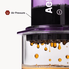 Close-up of a coffee brewing device with air pressure indicator and brand logo. #color_purple