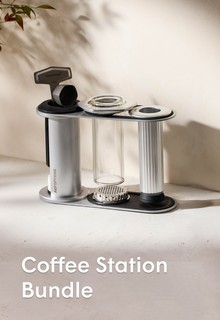 AeroPress coffee station bundle with organizer stand and brewing accessories